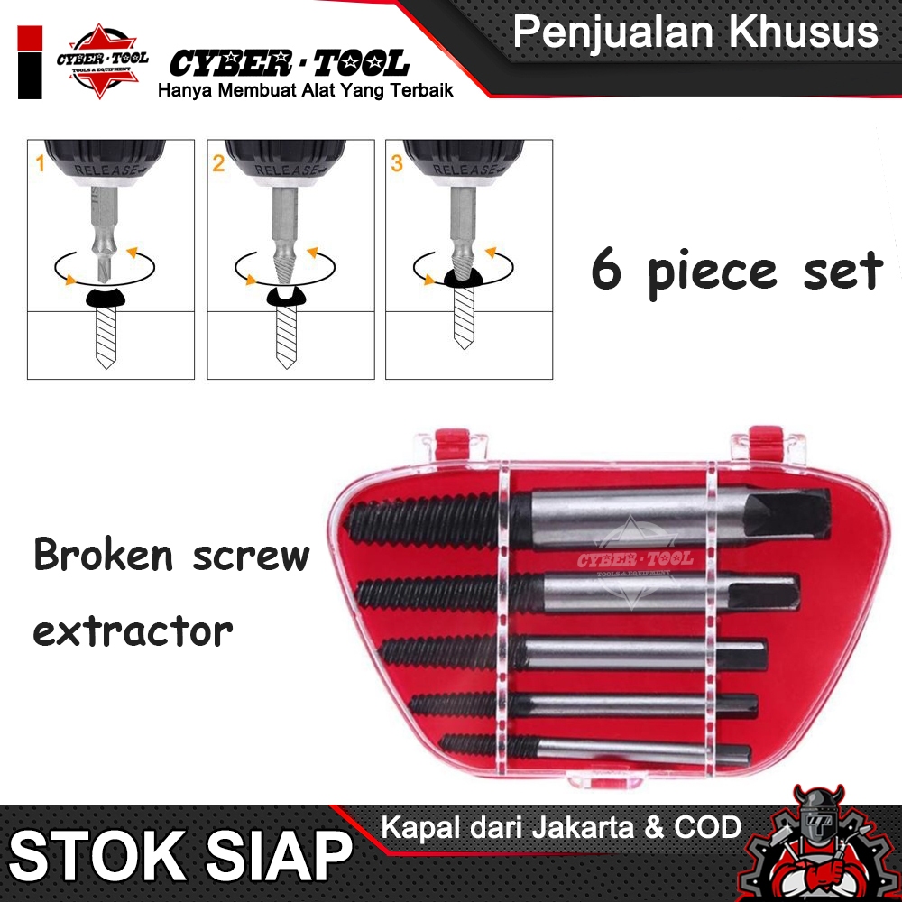Cyber Tab Balik 5pcs Screw Extractor Set Pembuka Baut Patah