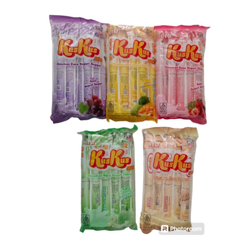 

MINUMAN RASA YOGURT KUS KUS STICK VARIAN RASA MELON ANGGUR MANGGA STROWBERRY ISI 10 PCS HALAL