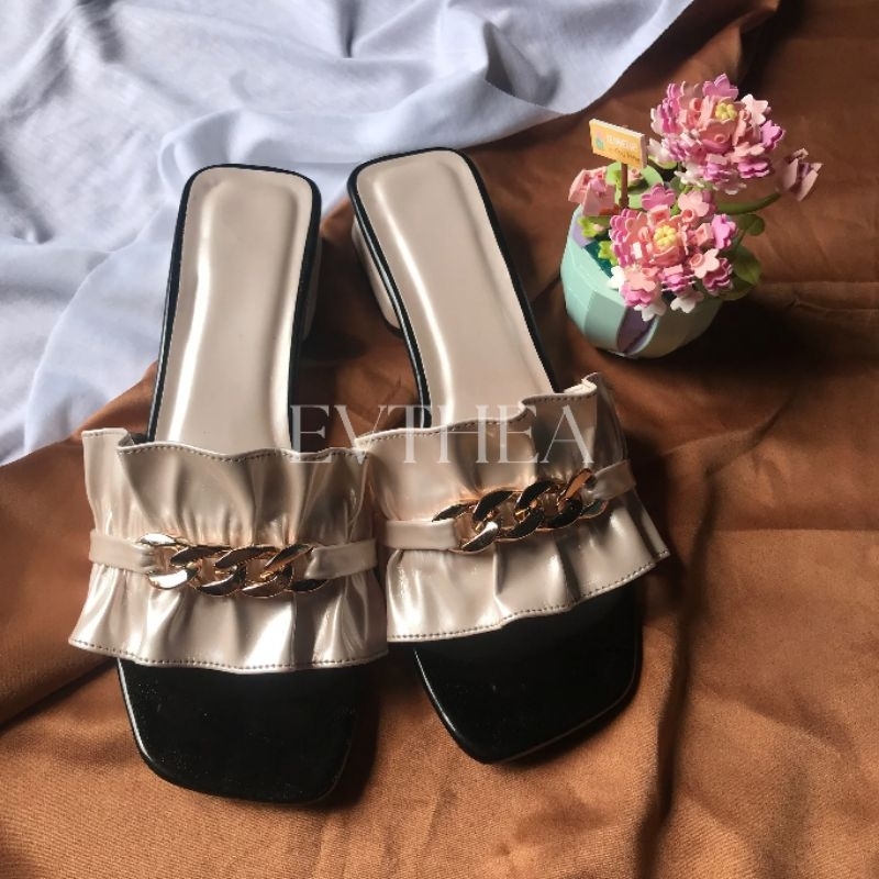 SENDAL HAK PENDEK WANITA EVTHEA KEKINIAN TERBARU BERKUALITAS HAK KOTAK PENDEK KONDANGAN PESTA ULANG 