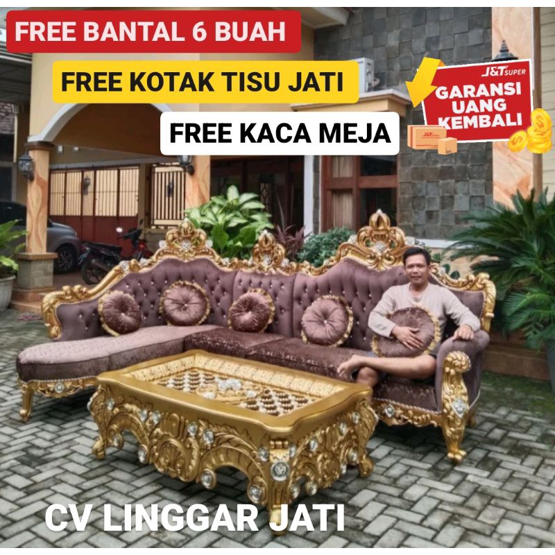 Sofa Tamu Sudut Mahkota Jati Sofa Mewah Ukir Klasik Sofa Sultan Set Kursi Mewah Orang Kaya