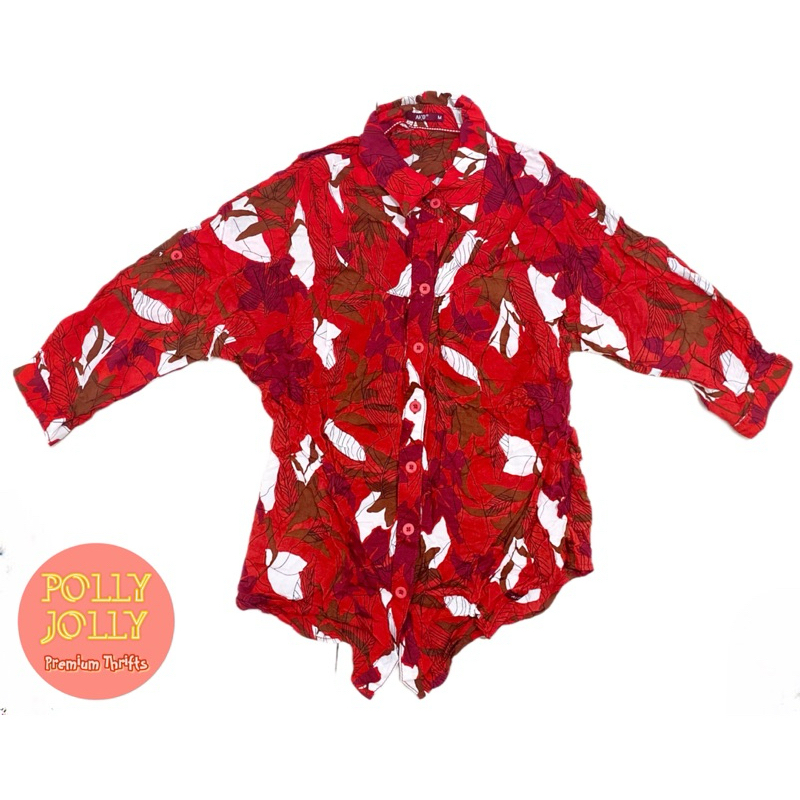 AKO - Kemeja Motif Bunga Warna Merah (Preloved)