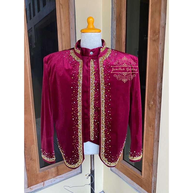 Beskap pengantin pria || Beskap bludru maroon || Beskap jawa solo || Beskap solo minimalis || Beskap