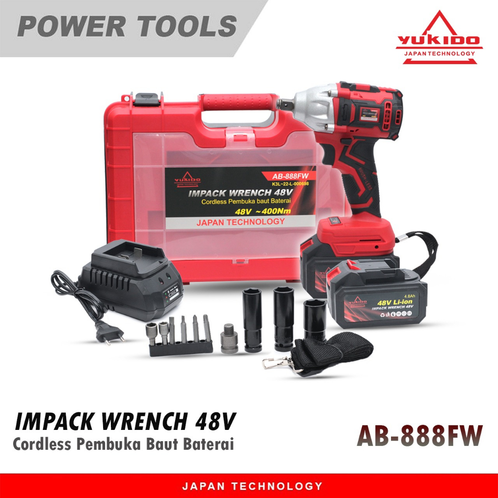 Cordless Impact Wrench Brushless Bor Baterai 48 Volt by YUKIDO JAPAN TECNOLOGY