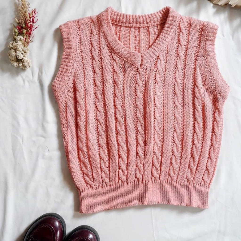 Rompi Vest Cable Rajut Anak Perempuan Usia 3-12tahun / Rompi Rajut Anak Perempuan / Vest Rajut Anak 