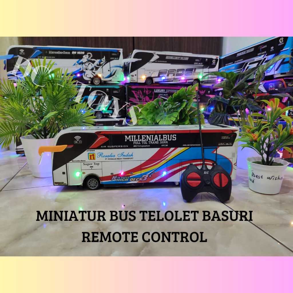MAINAN MINIATUR BUS REMOT CONTROL TELOLET BASURI FULL LAMPU ROSALIA INDAH