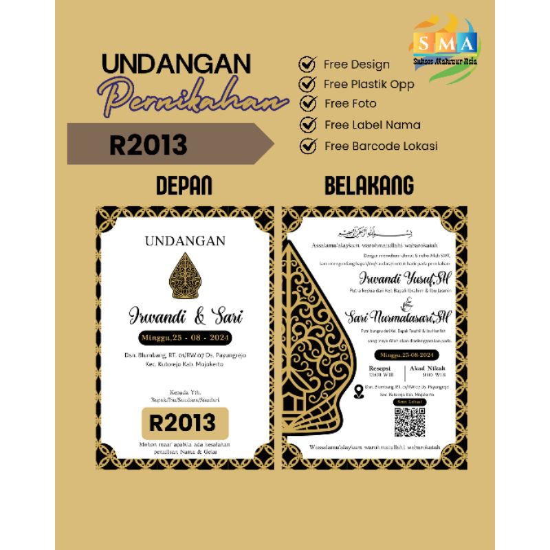 Undangan bolak balik custom invitation wedding pernikahan adat jawa wayang walimatul elegan rustic a