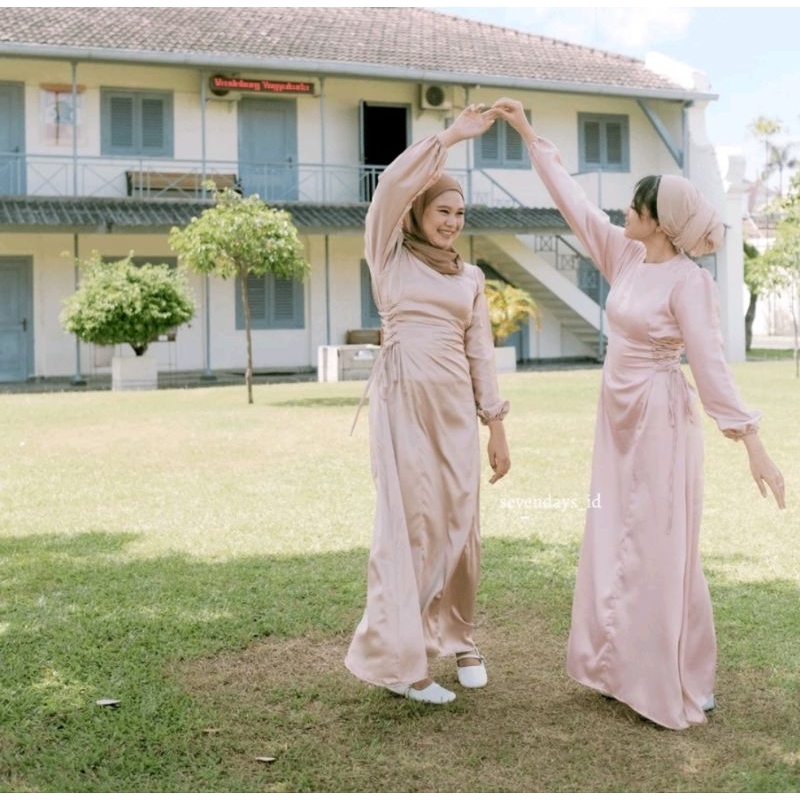 [ Terbaru ] Daphne Dress Satin | Dress Bridesmaid Lebaran Premium Maxy Material Silk Satin Mewah Kek
