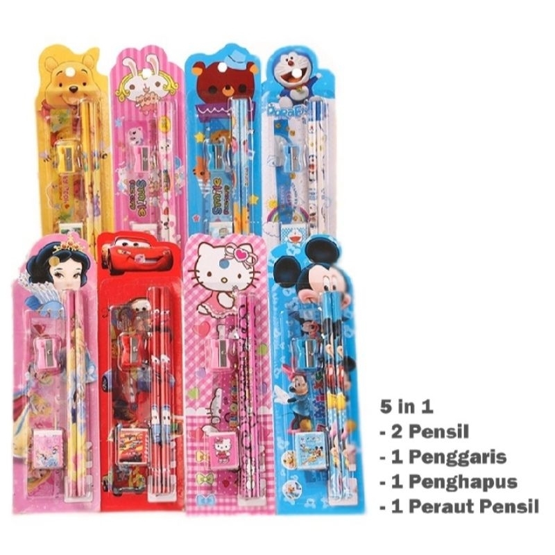

Stationary Set 5 in 1 Karakter/ ATK peralatan menulis 5 in 1 / Set alat tulis pensil penghapus Rautan penggaris bergambar kartun / karakter 5 in 1/ Souvenir Hadiah Kado Motif Lucu