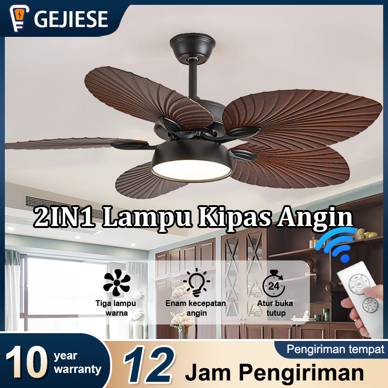 COD Lampu kipas angin gantung plafon Kipas Angin Plafon dengan Lampu dengan Remote Control Motor DC 