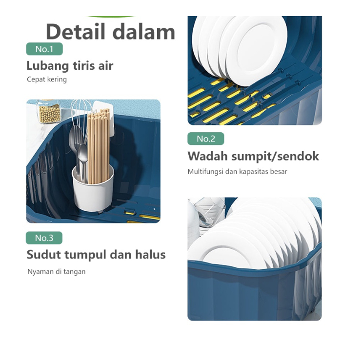 Gratong Rak Piring Dapur Tertutup Plastik Tempat Piring Sendok Minimalis Pengering Mini Tutup/Tempat