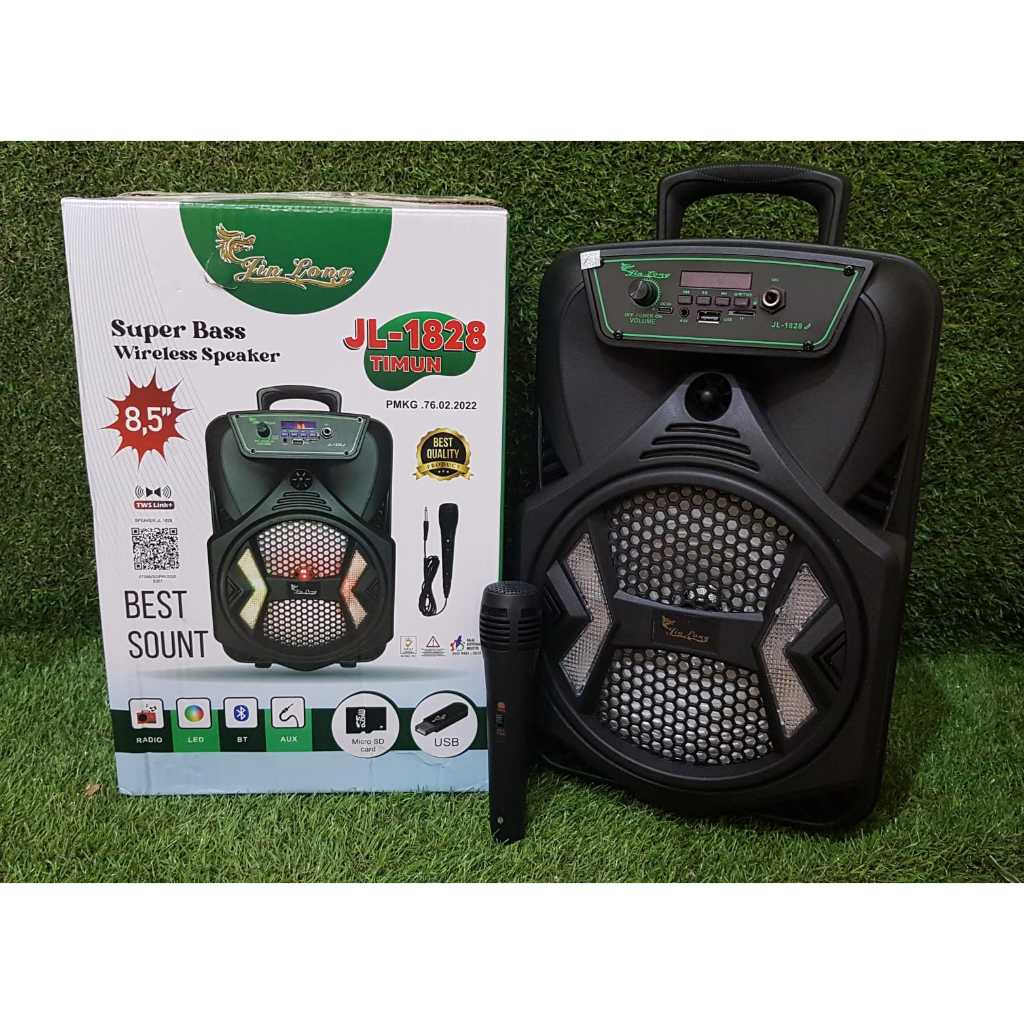 SPEAKER JINLONG WIRELESS - BLUETOOTH SUPER BASS BONUS MIC-JL 1828 JAGUNG, TIMUN, TERONG