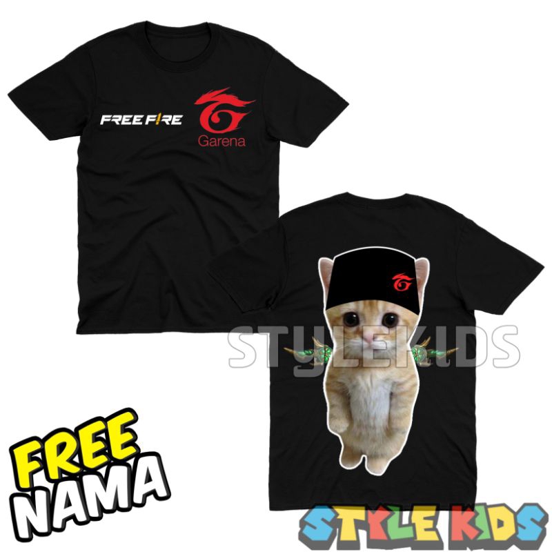 (BISA COD) FREE NAMA Kaos Anak Laki laki Perempuan Logo Kucing Free Fire FF Versi Sg Terompet T-shir