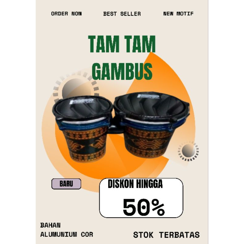 TAM TAM HADROH/TAM TAM GAMBUS DUA HEAD 6INC DAN 8 INC BAHAN TERBUAT ALUMUNIUM COR