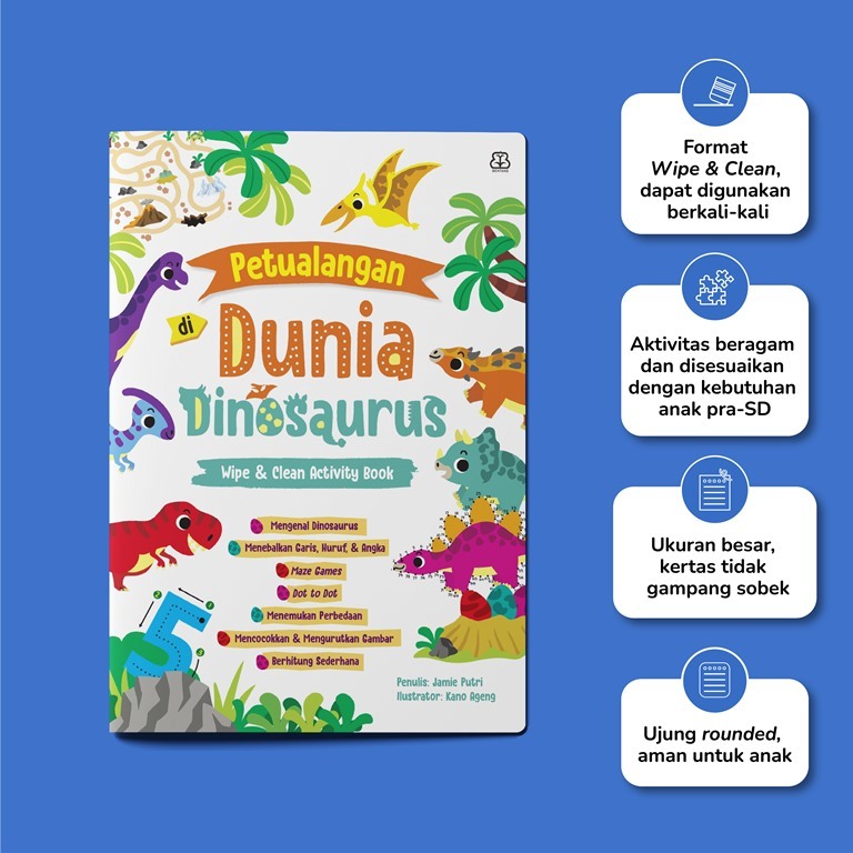 [Mizan Jakarta] Petualangan di Dunia Dinosaurus: Wipe & Clean Activity Book | Buku Anak 3-6 Tahun