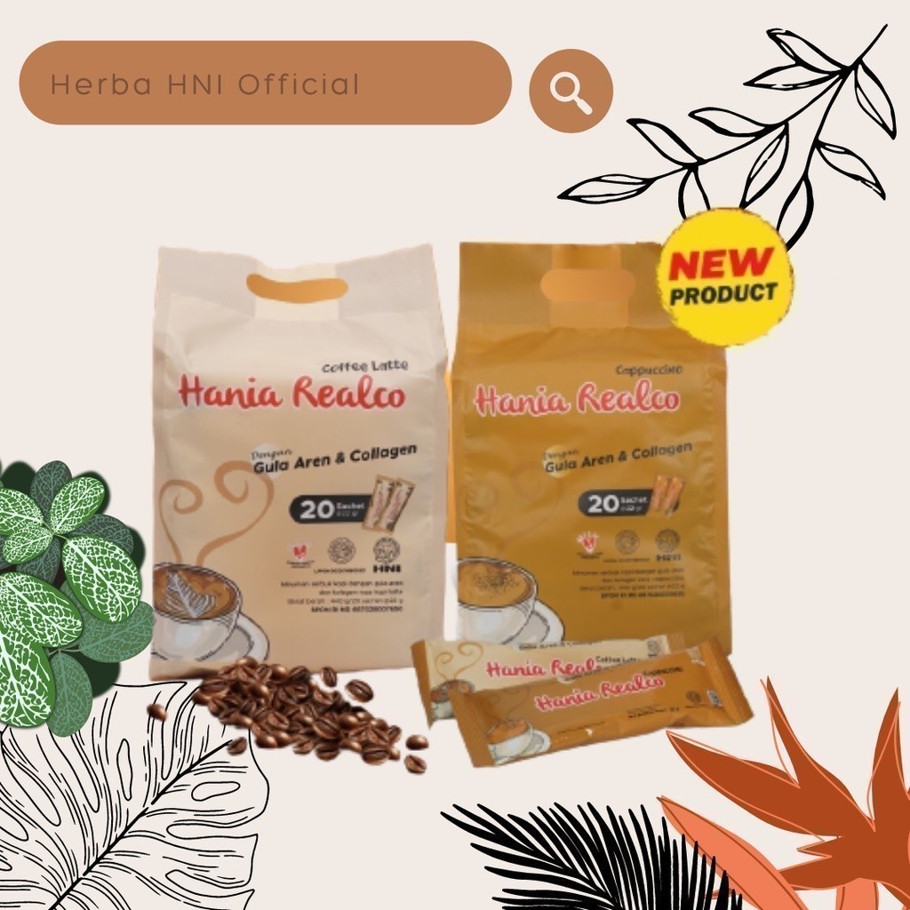 

(% ) ORIGINAL HANIA REALCO CAPPUCCINO & LATTE - Minuman serbuk kopi dengan gula aren dan kolagen -HNI BPOM