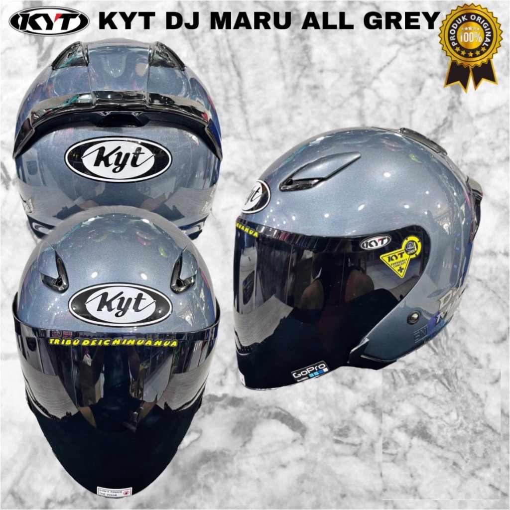 HELM KYT DJ MARU SOLID ALL GREY PAKET GANTENG SPOILER 3D | KYT PAKET GANTENG FLAT VISOR | HELM KYT O