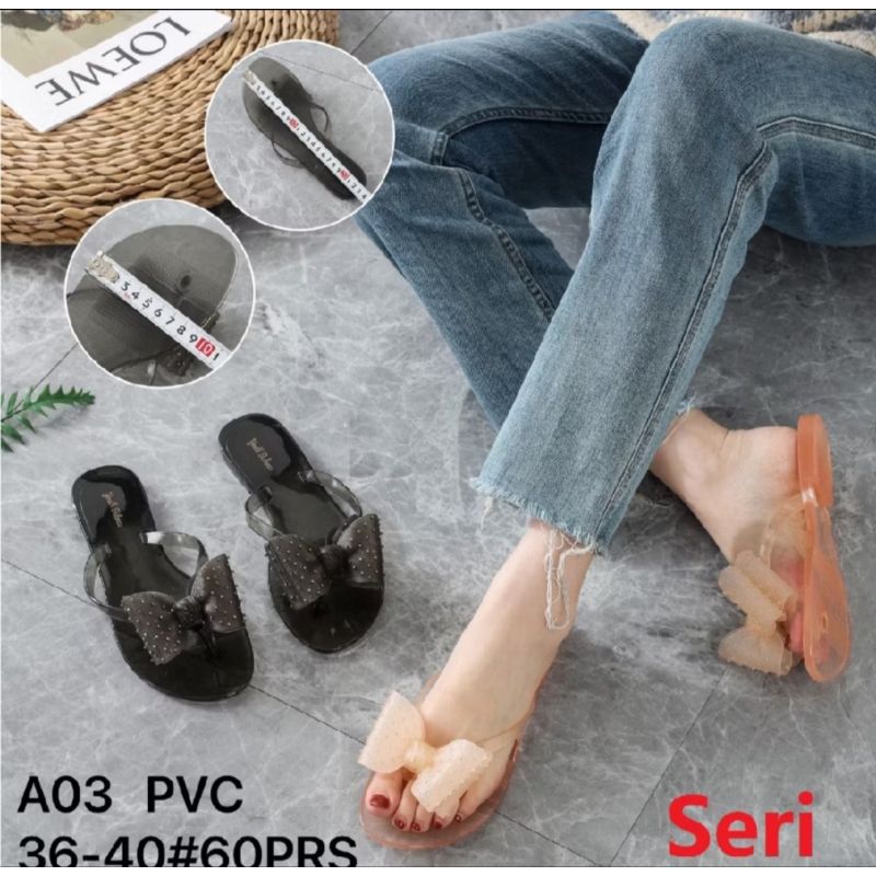 Sandal Jepit Jelly Wanita Import Pita Fashion Transparan Elegan Balance Terbaru A03