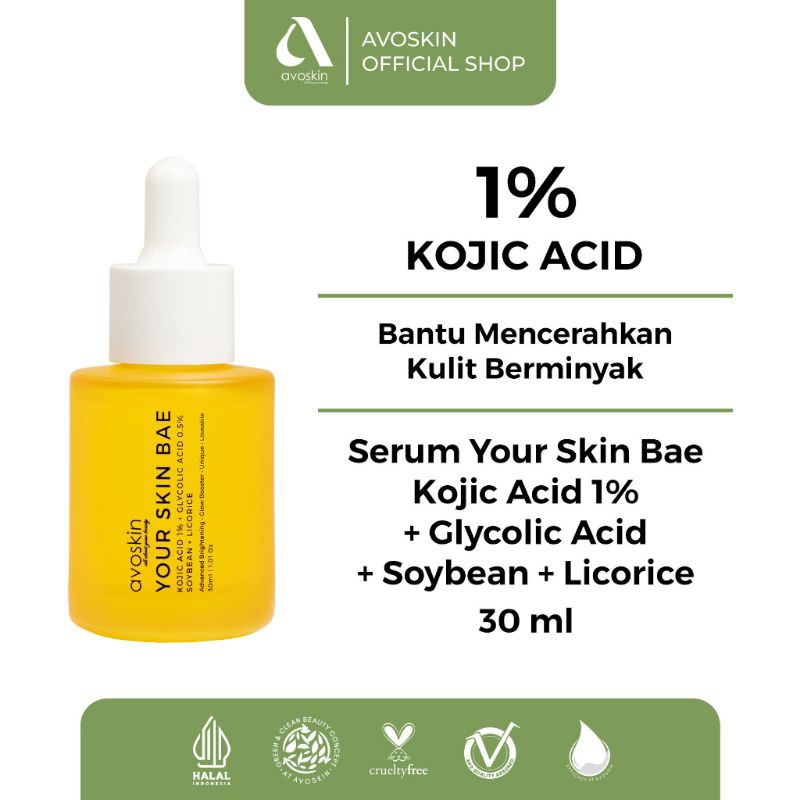 AVOSKIN SERUM //YSB Serum Kojic Acid 1% + Glycolic Acid +Soyben + licorice 30 ml serum kojic acid