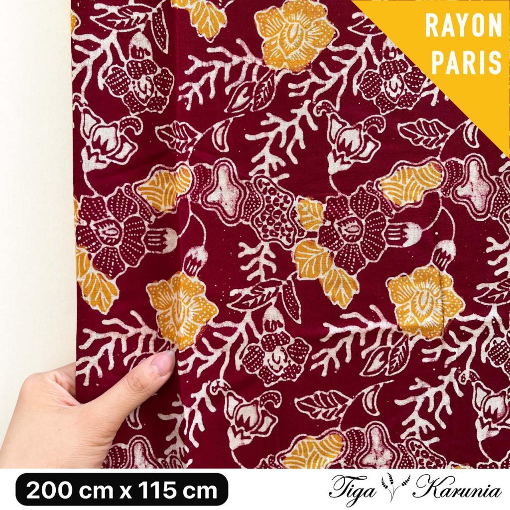Kain Batik Cap Premium Solo Bunga Merah Kuning RAYON PARIS