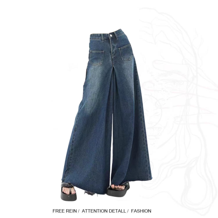 Forteid Korean Style Retro Baggy Celana Jeans Panjang Wanita Highwaist Straight Wide Leg  Celana Jea