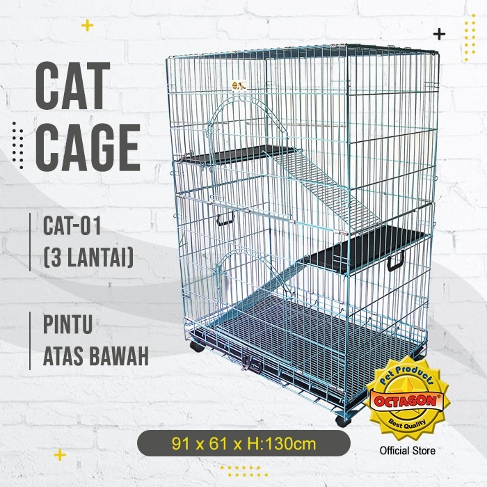 Kandang Kucing Tingkat 2 Besi Hewan Lipat Octagon CAT-01 91x61x130cm (Ready Warna Ungu)
