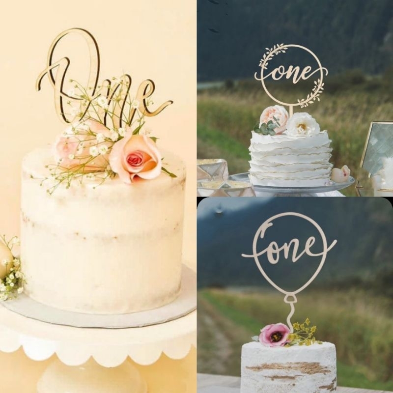 cale topper one, cake topper one bahan kayu, hiasan cake tulisan one