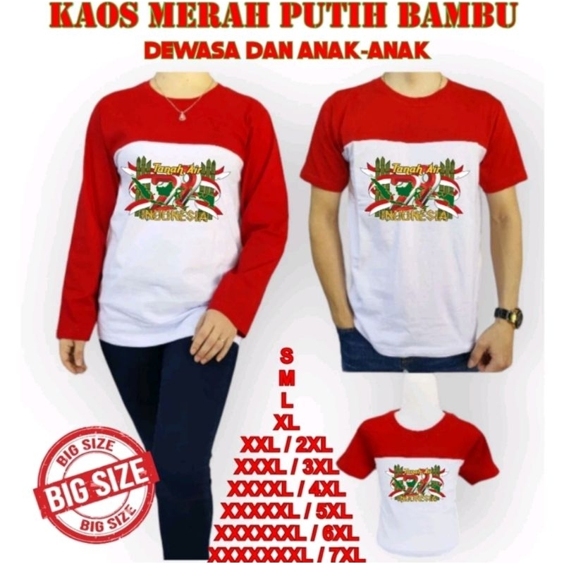 kaos Merah putih baju HUT RI KE 79 INDONESIA MOTIF BAMBU