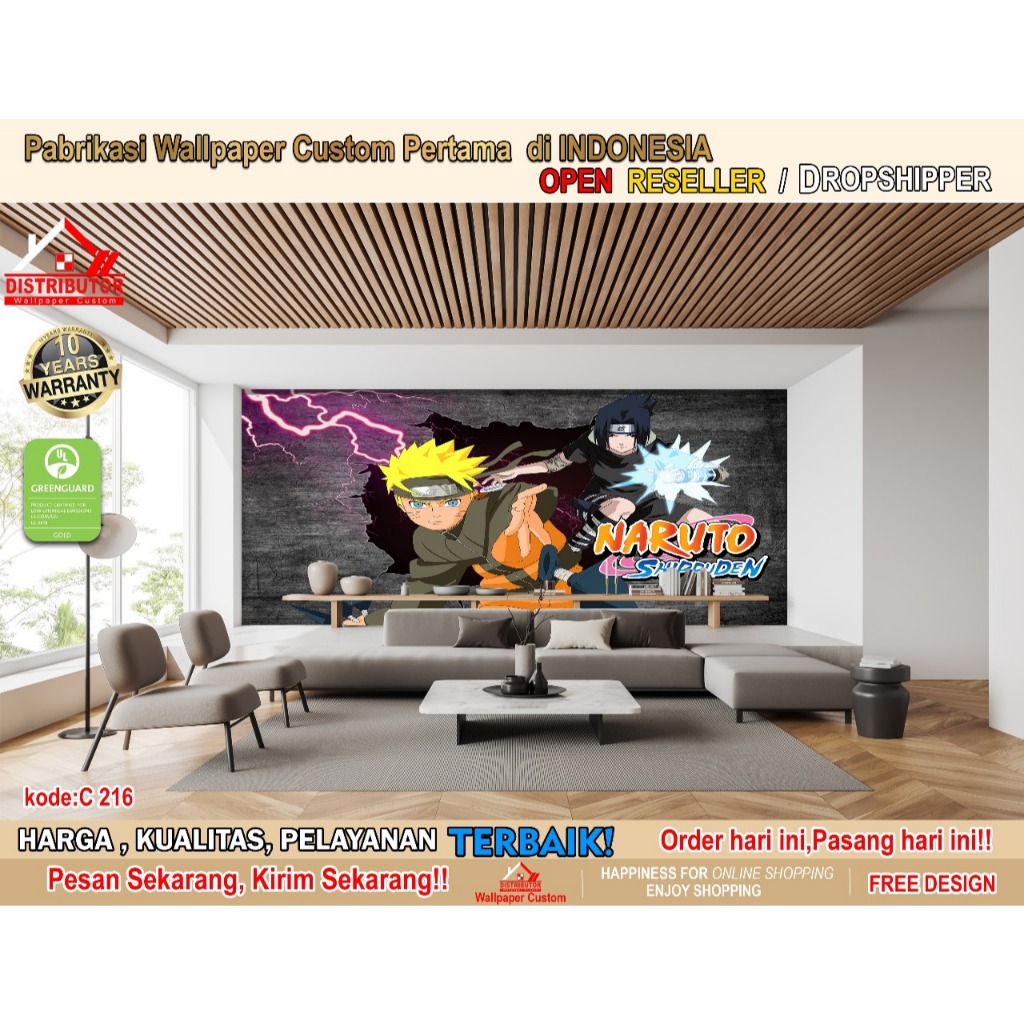 Wallpaper Dinding 3D Tema Naruto | Wallpaper Custom | Wallpaper Dinding | Wallpaper 3D | Wallpaper K