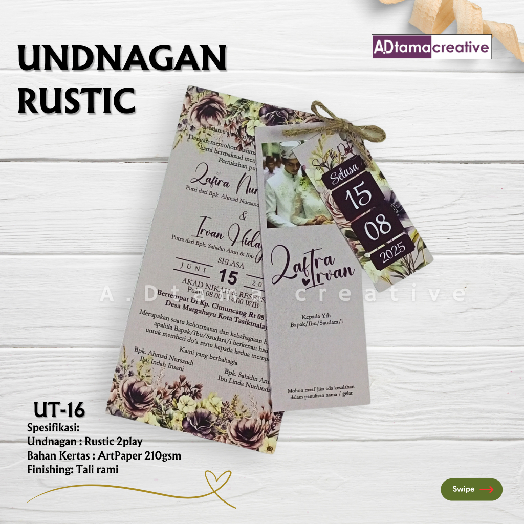 UNdangan Tali Rami 16 / Undangan Pernikahan / Undangan Cetak / Undangan Simple Elegan dan Kekinian /