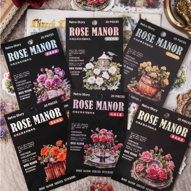 

(8AA) sticker washi mix transparan bunga mawar air mancur taman garden rose manor journaling