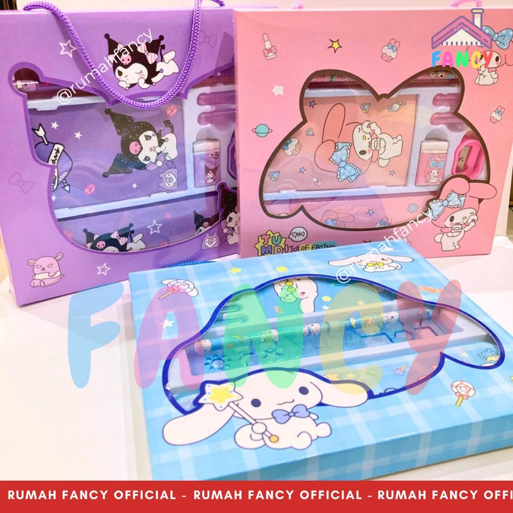 

[FREE BUBBLE + DUS] Paket Alat Tulis/ Study Set Fancy kode 3362 Mika Transparan Jinjing Motif SNR Melody / Kuromi / Cinnamorol / H.Kitty