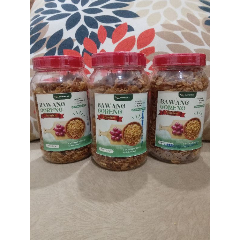 

Paket 3 toples Bawang Goreng 125gr PREMIUM. P-IRT 2093276021219-29.