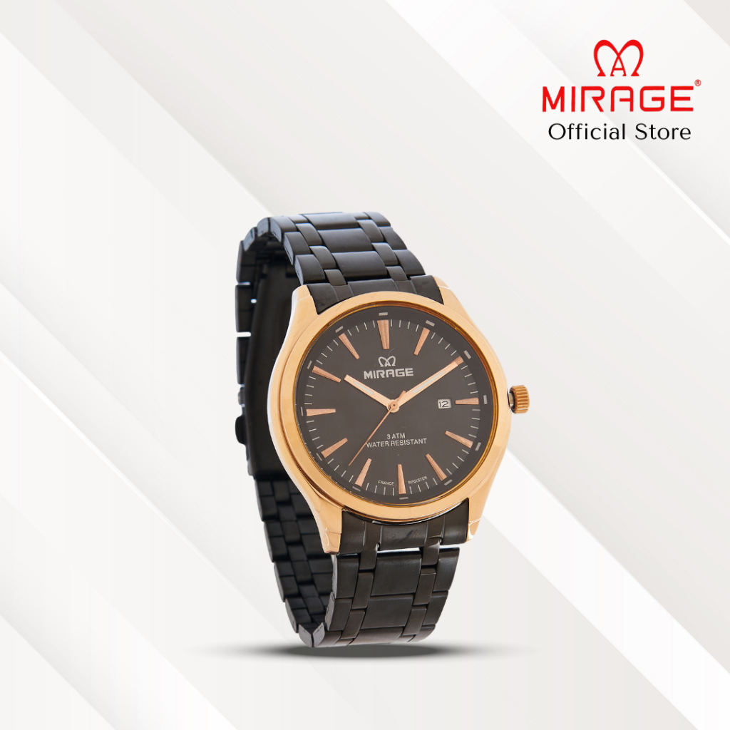 Mirage Jam Tangan Pria Analog 8754 M Black Rose Gold Original Stainless