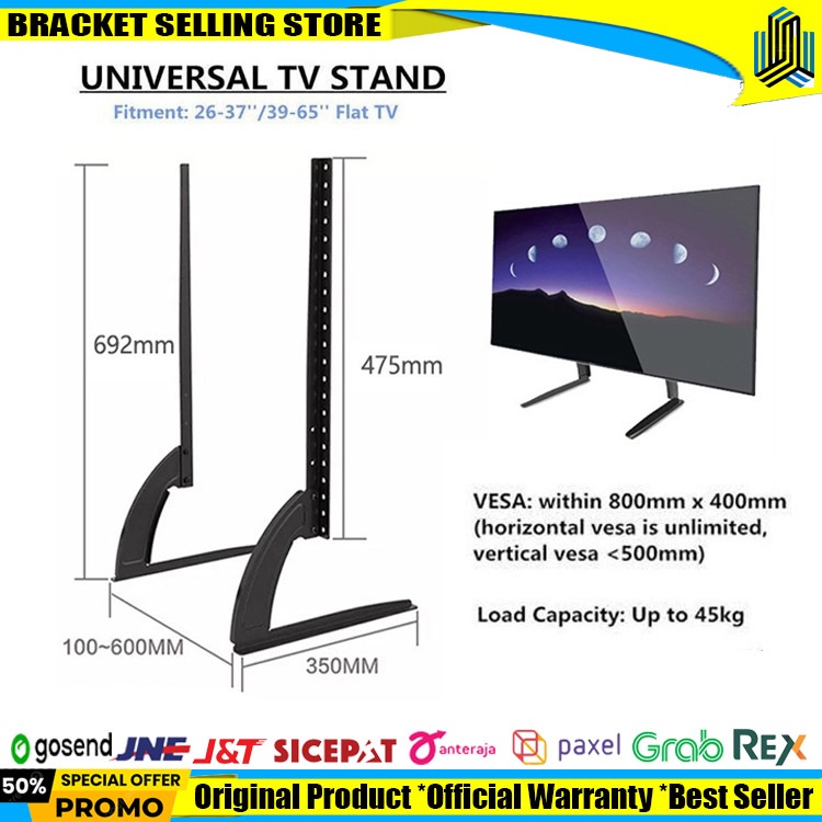 Bracket TV Stand Kaki TV 22 up to 65 Inch Standing LED TV - 22-43 INCH