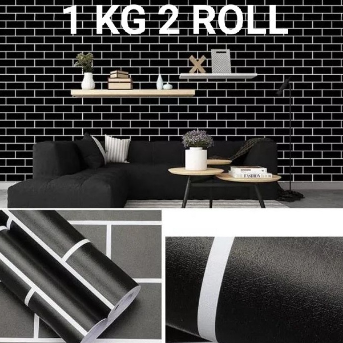 HJ6 Wallpaper Dinding Bata Hitam dan motif laris Ukuran 1 meter x 45 cm Wall Sticker Welpeper