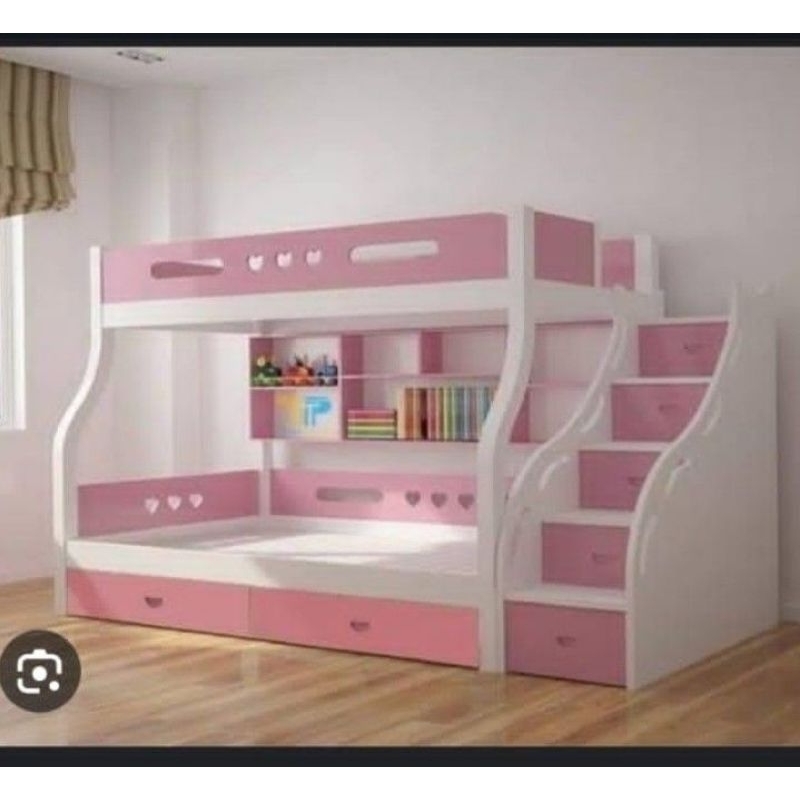 Ranjang anak tingkat warna pink,Tempat tidur tingkat anak perempuan,