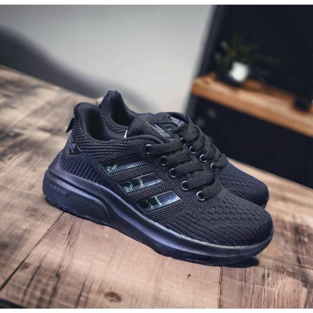 SEPATU ANAK SEKOLAH LAKI-LAKI PEREMPUAN ADIDAS HITAM POLOS TALI PEREKAT