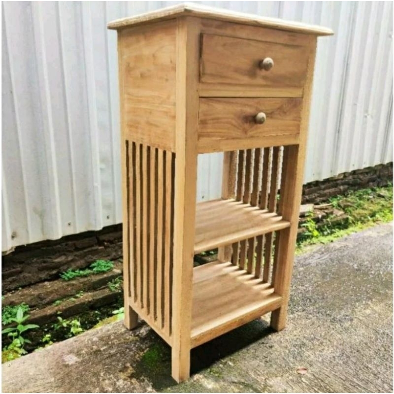 Meja Rak Nakas Dispenser Galon dan Magic com Laci Kayu Jati