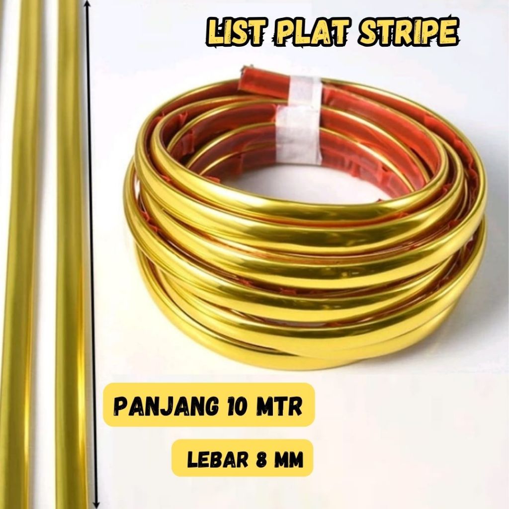 List Plat Strip Mirror Gold Panjang 10 Mtr & Lebar 8mm / List Plat Strip Hairline Sticker