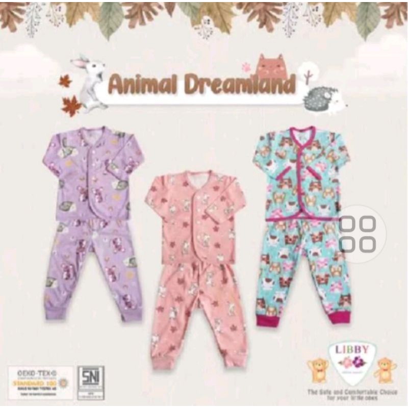 Libby Newborn setelan baju panjang (kancing depan) + celana panjang animal dreamland