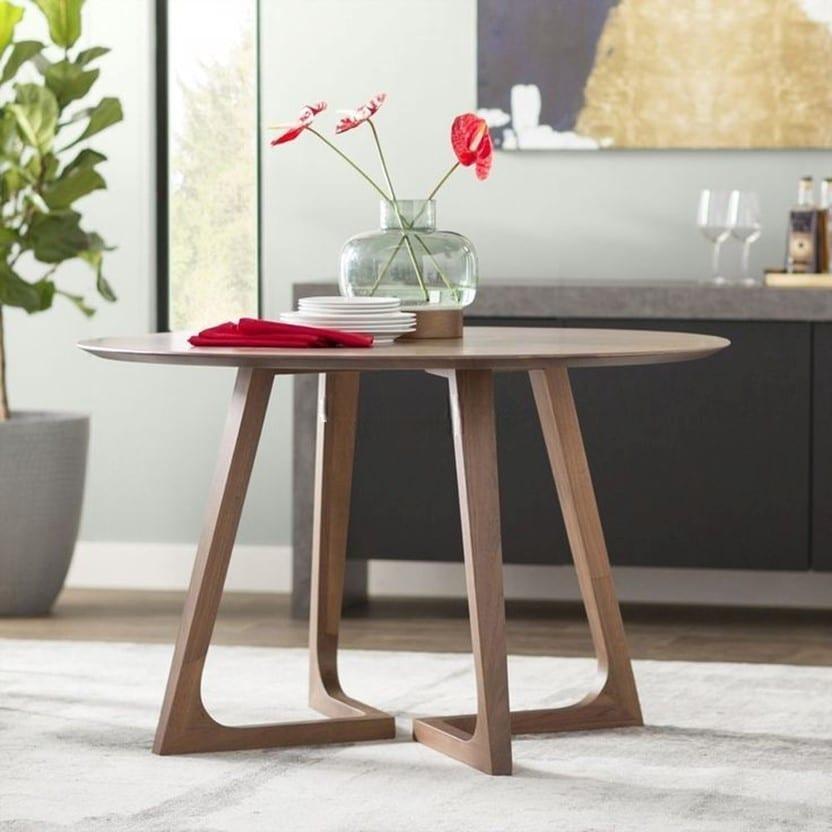 Meja Makan Bulat Kayu Jati - Meja Makan Jati Minimalis Vintage Modern