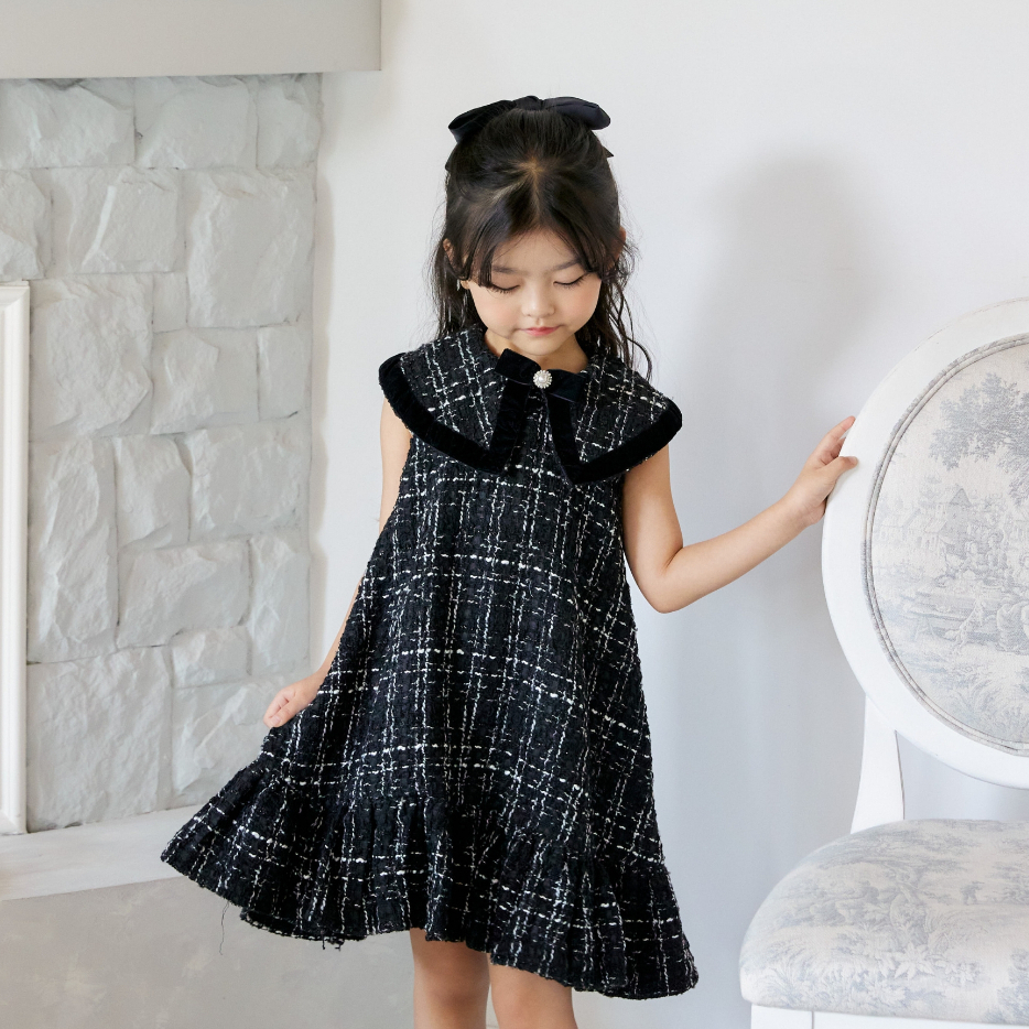 MOONJOY CHARLOTTE TWEED DRESS - dress baju anak perempuan ulang tahun pesta casual pita