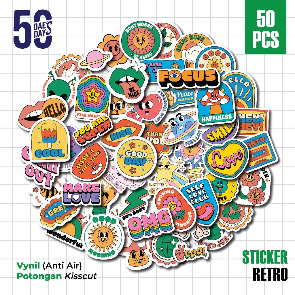 

50 PCS STIKER Aesthethic RETRO | Vinyl Waterproof | Stiker Helm Buku Journal Casing HP Laptop