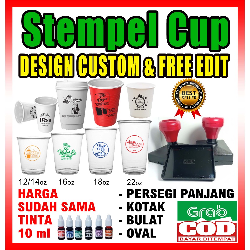 

YUH STEMPEL GELAS CUP/SETEROFOAM/PLASTIK/KAYU - GRATIS TINTA DAN CLEANER (PEMBERSIH TINTA)