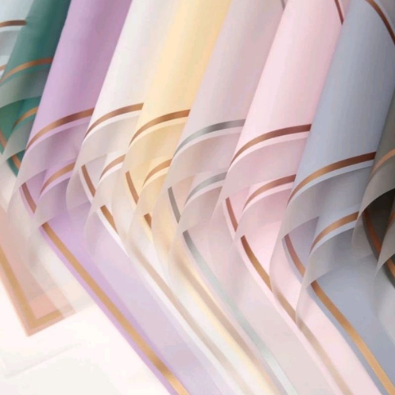 

Kertas Buket List Gold Frame Transparan Cellophane List Gold Wrapping Paper Flower Liat Gold