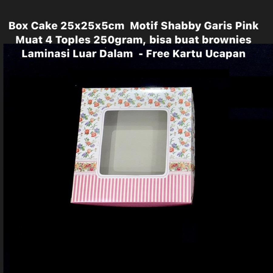 

( 5 pcs ) Dus Cake Kemasan Brownies Ukuran 25x25x5cm Box Kotak Motif Shabby Garis Pink Hampers Donat