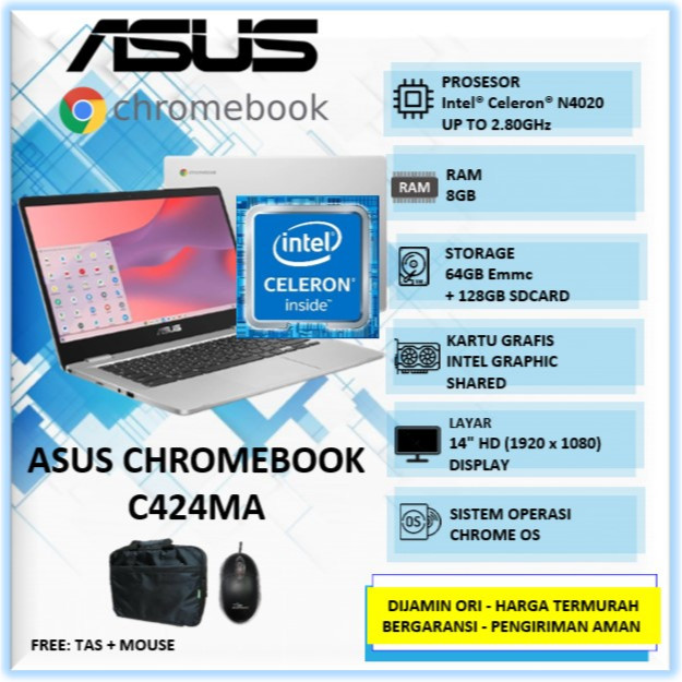 Laptop Sekolah Asus Chromebook C424MA Intel N4020 Ram 8GB 64GB OS Chrome
