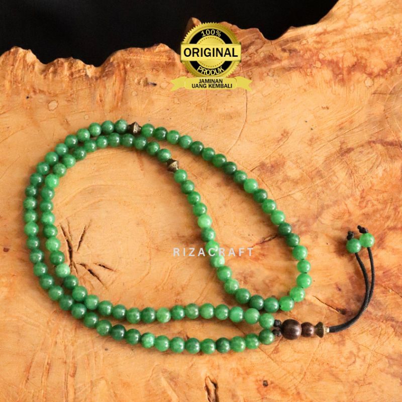 Kalung Tasbih Kecil Batu Akik Kristal Giok Hijau Pria Wanita Asli Alam Natural Original