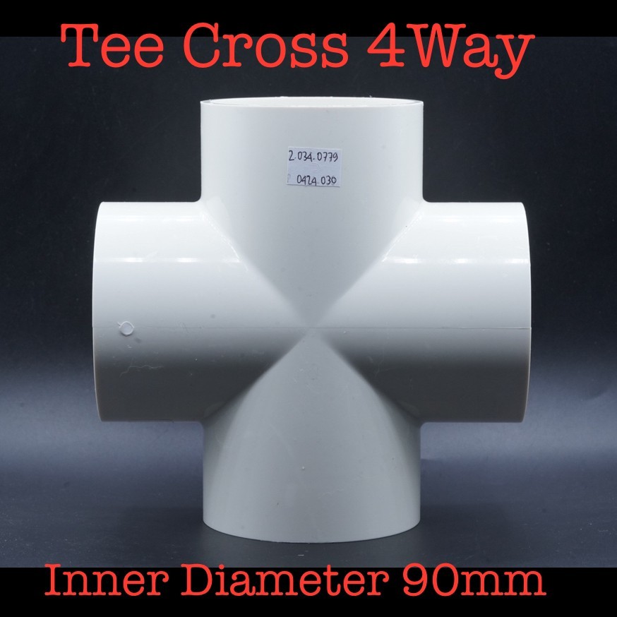 Fitting 4 Arah Way Tee T Cross White Inner Diameter 90mm 90 mm for Pipa PVC