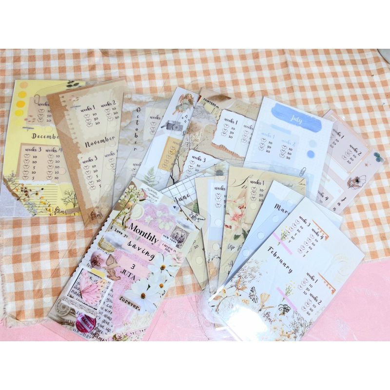 

(bisa custom) saving challenge a7 dapat 12 cash envelope free cover